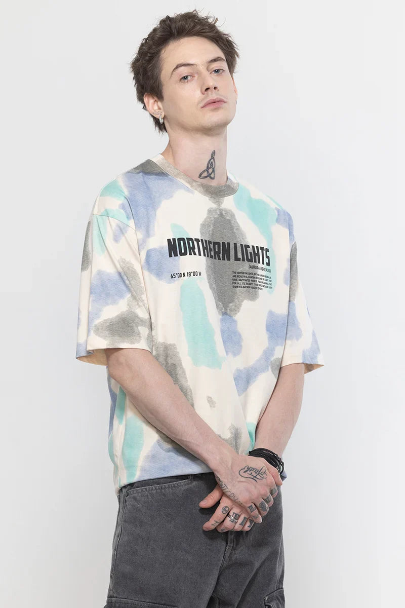 NorthernLights Printed Cream Oversized T-Shirt | Relove