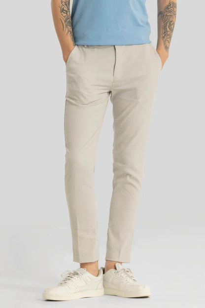 Yann Cream Plain Slim Fit Trousers | Relove