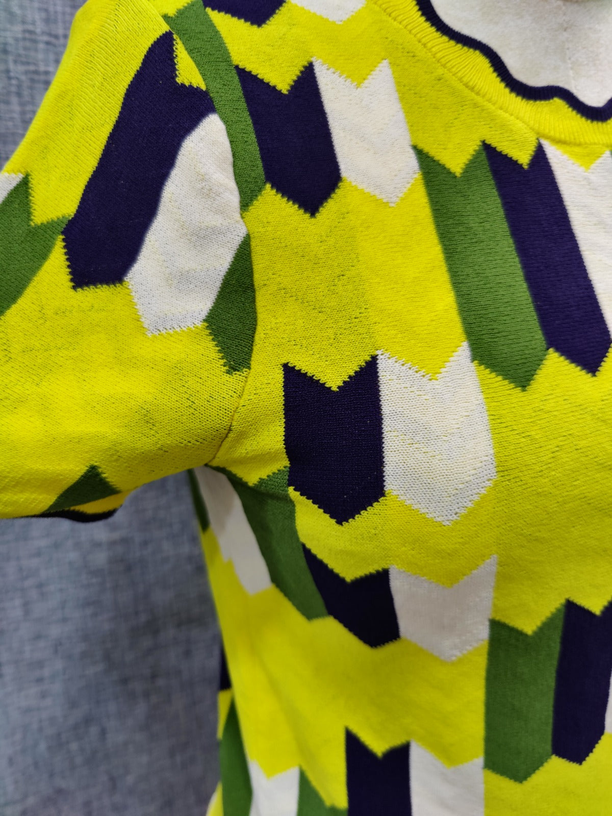 ZARA Yellow Green Geometric Pattern Woolen Top