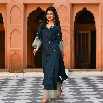 Dark Green Mirror Work Kurta Set for Women Online