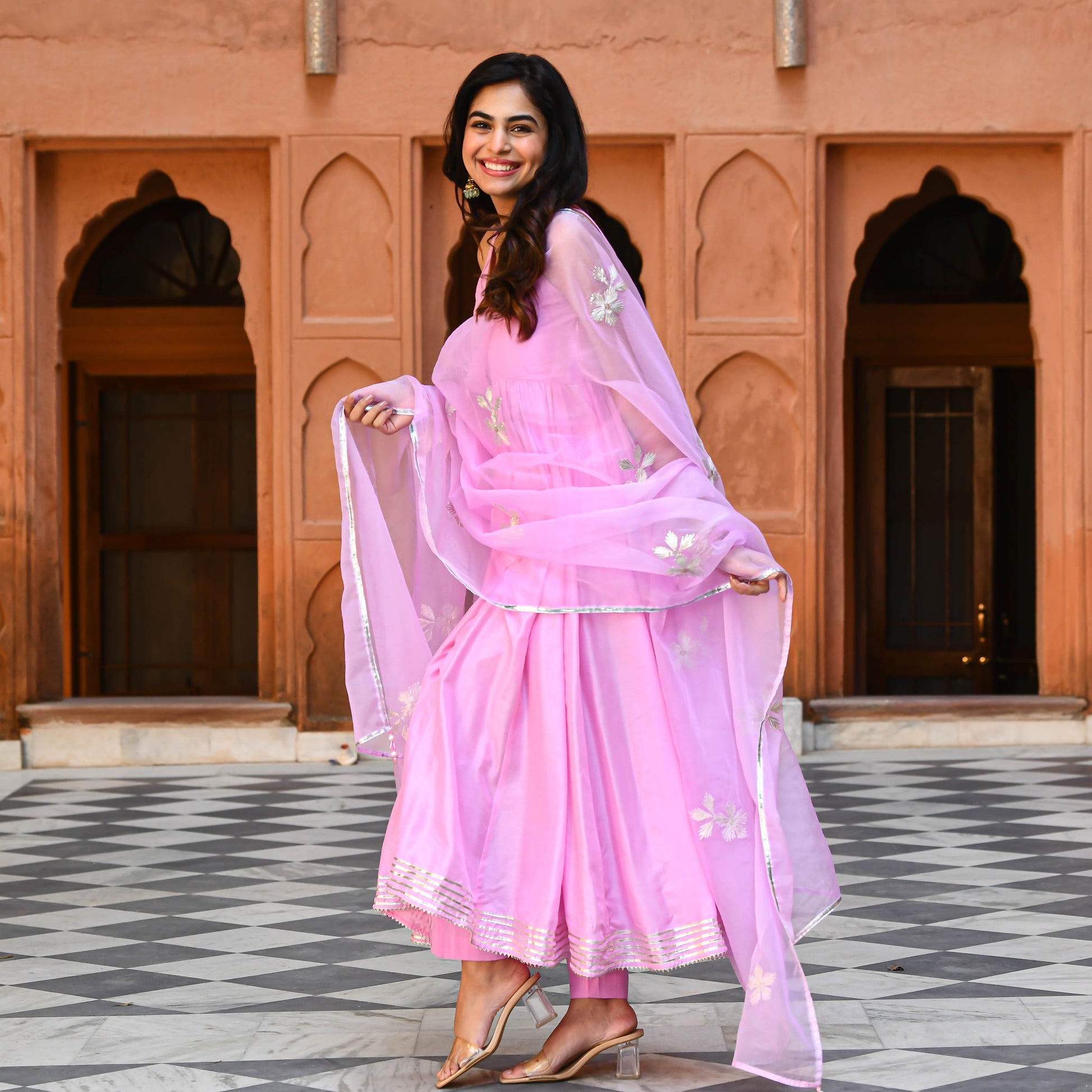 Pink Gota Sleeveless Anarkali Set for women online