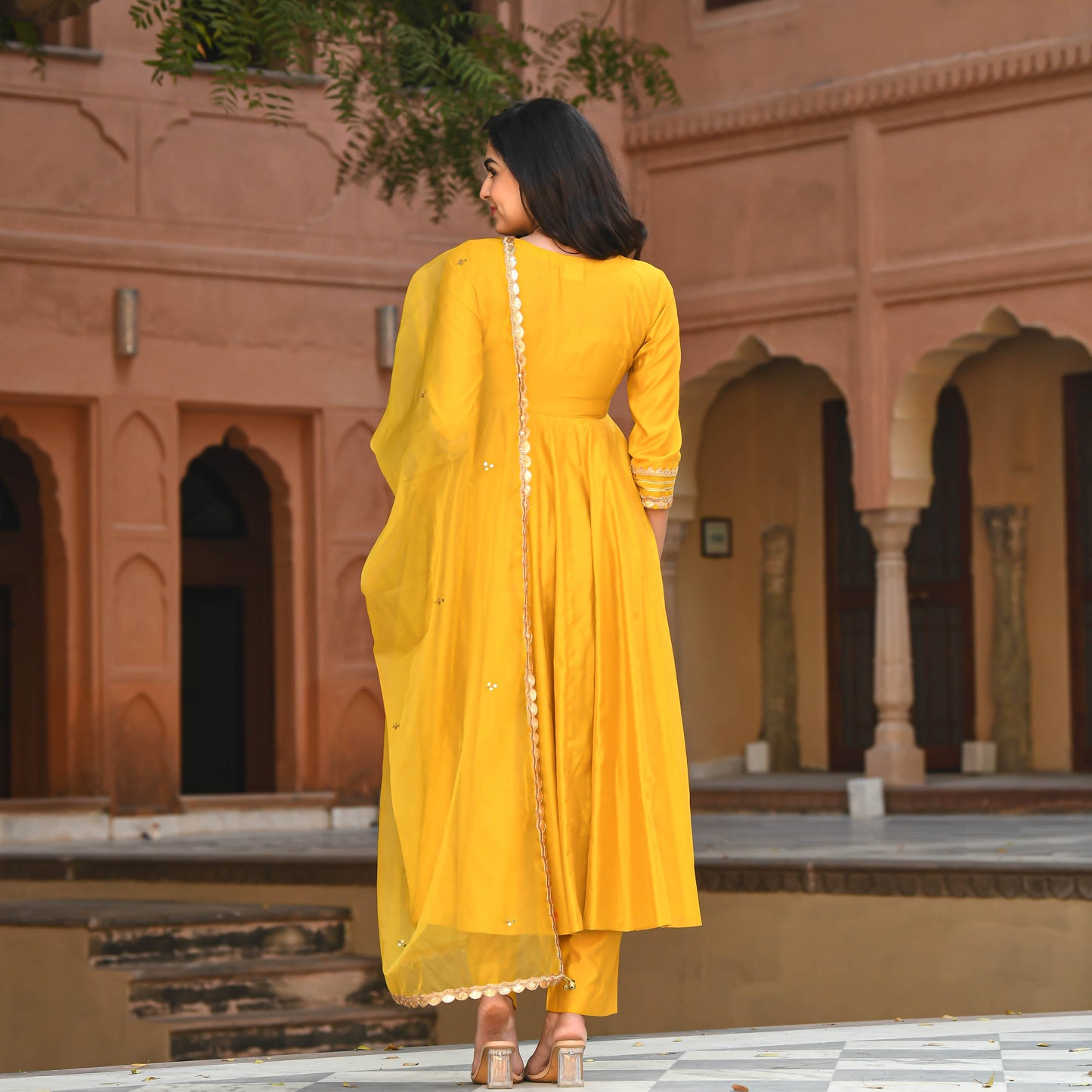 Yellow Chanderi Anarkali Suit Set for women online