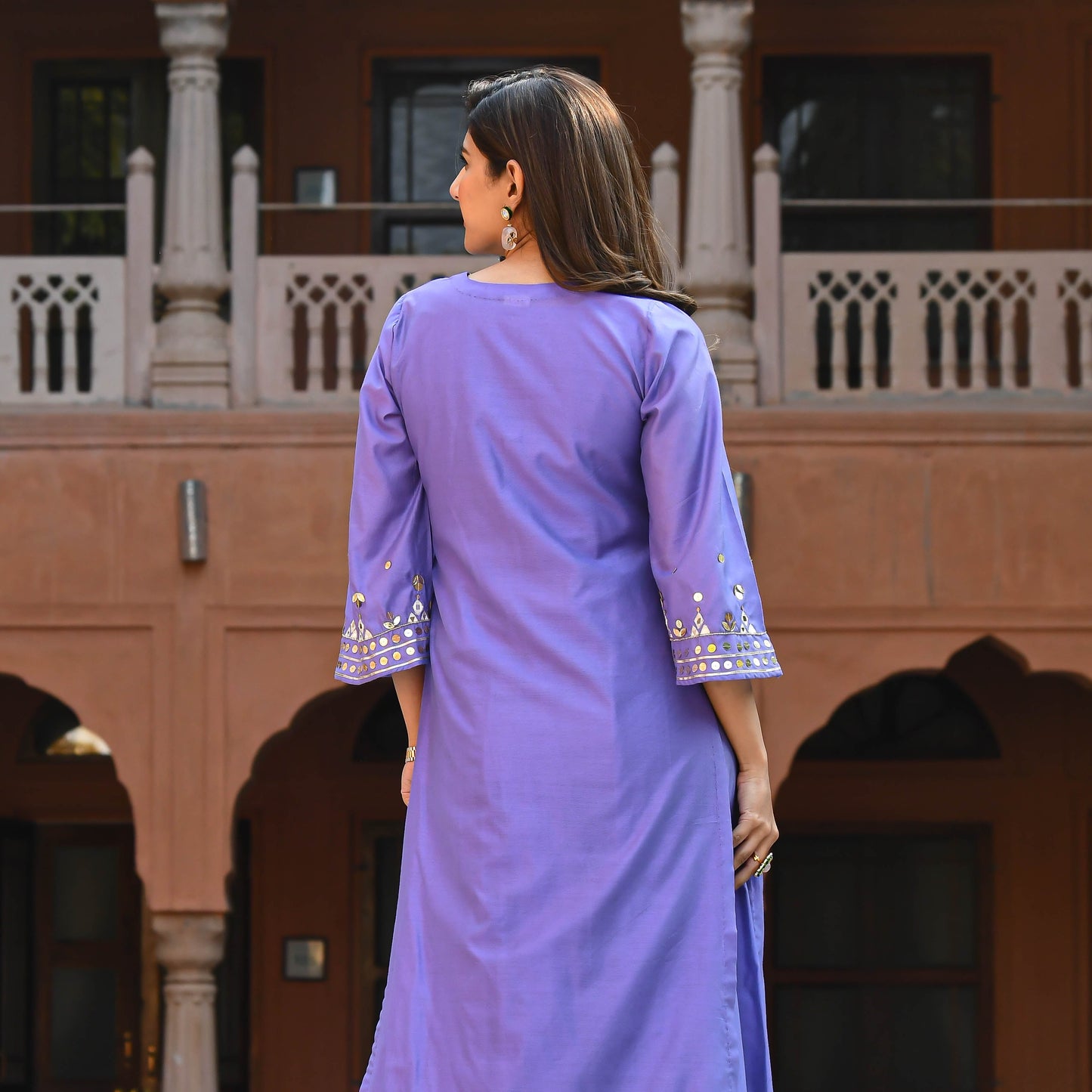 Purple Mirror Work Kurta Set