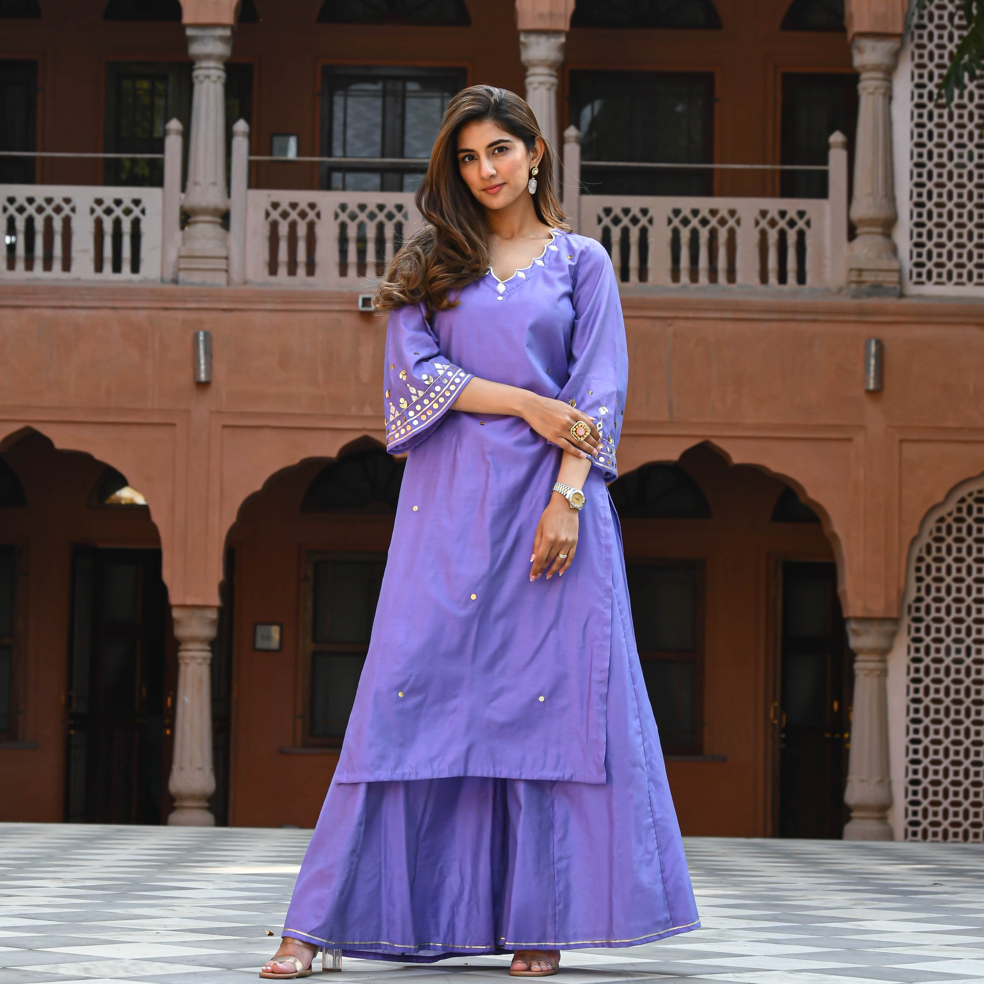 Purple Mirror Work Kurta Set for women online