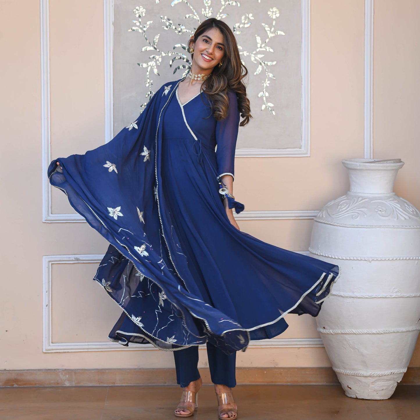 Blue Angrakha Anarkali Suit with Gotta Work