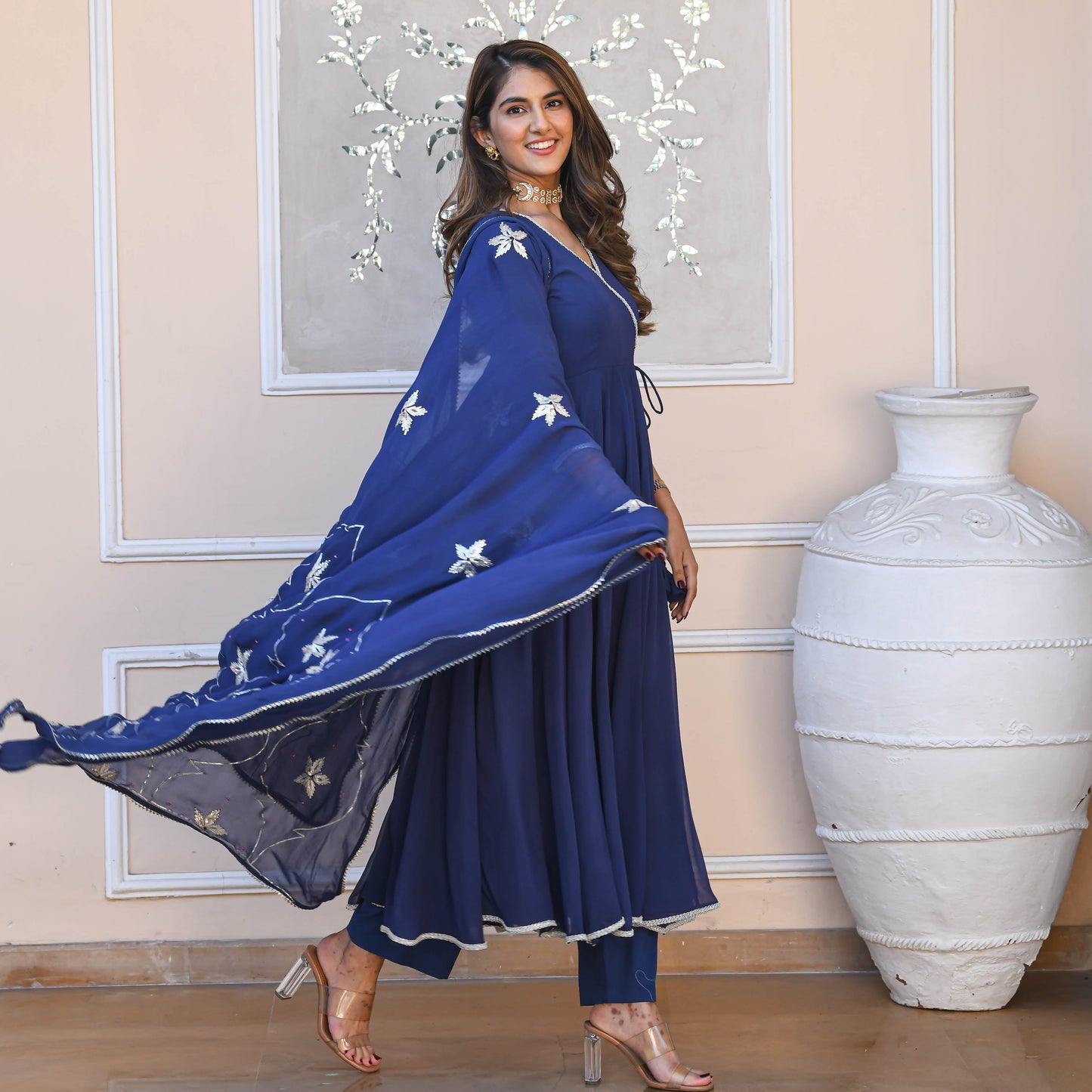 Blue Angrakha Anarkali Suit with Gotta Work