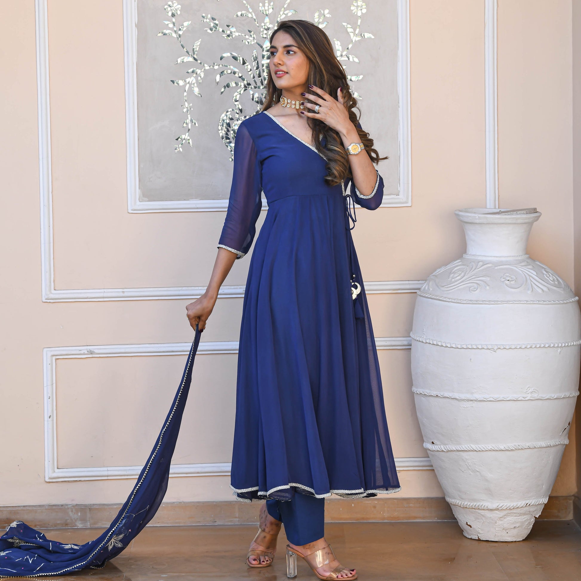 Blue Angrakha Anarkali Suit with Gotta Work