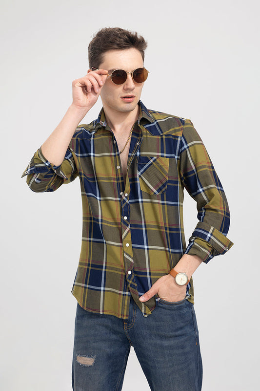 Popper Button Indigo Checks Shirt | Relove