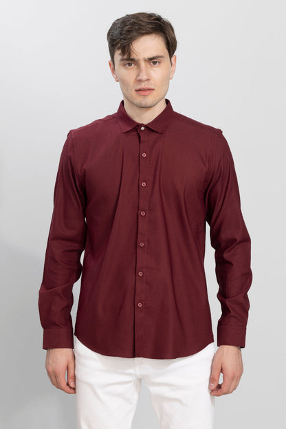 Horizontal Chord Stripe Maroon Shirt | Relove