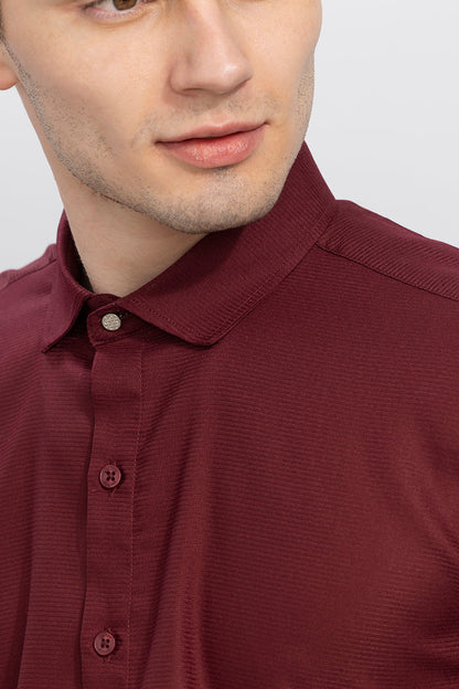 Horizontal Chord Stripe Maroon Shirt | Relove