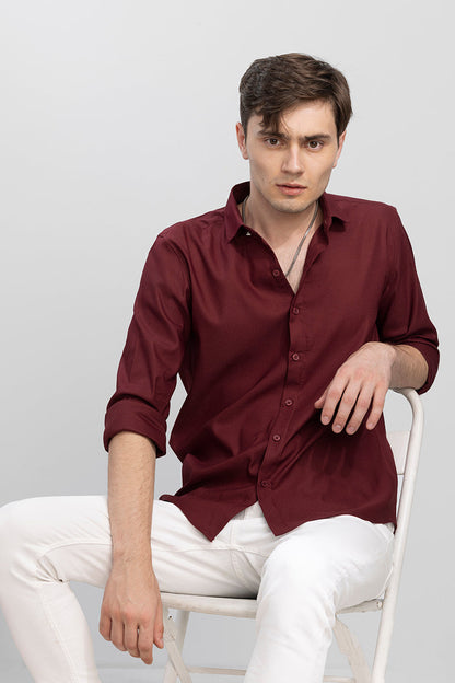 Horizontal Chord Stripe Maroon Shirt | Relove