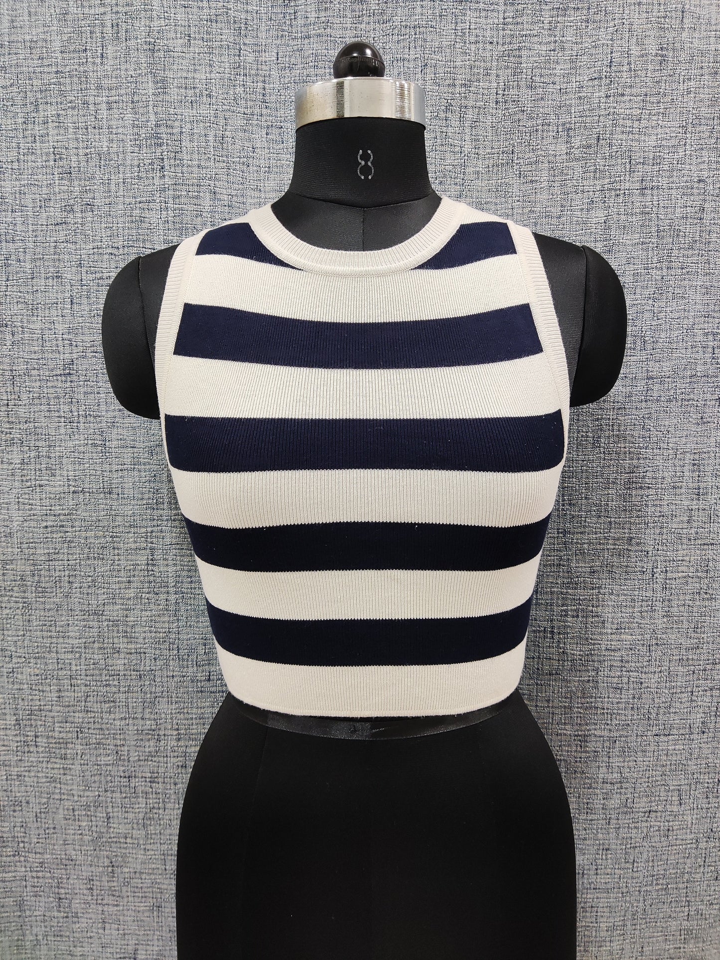 ZARA White And Navy Blue Striped Crop Top | Relove