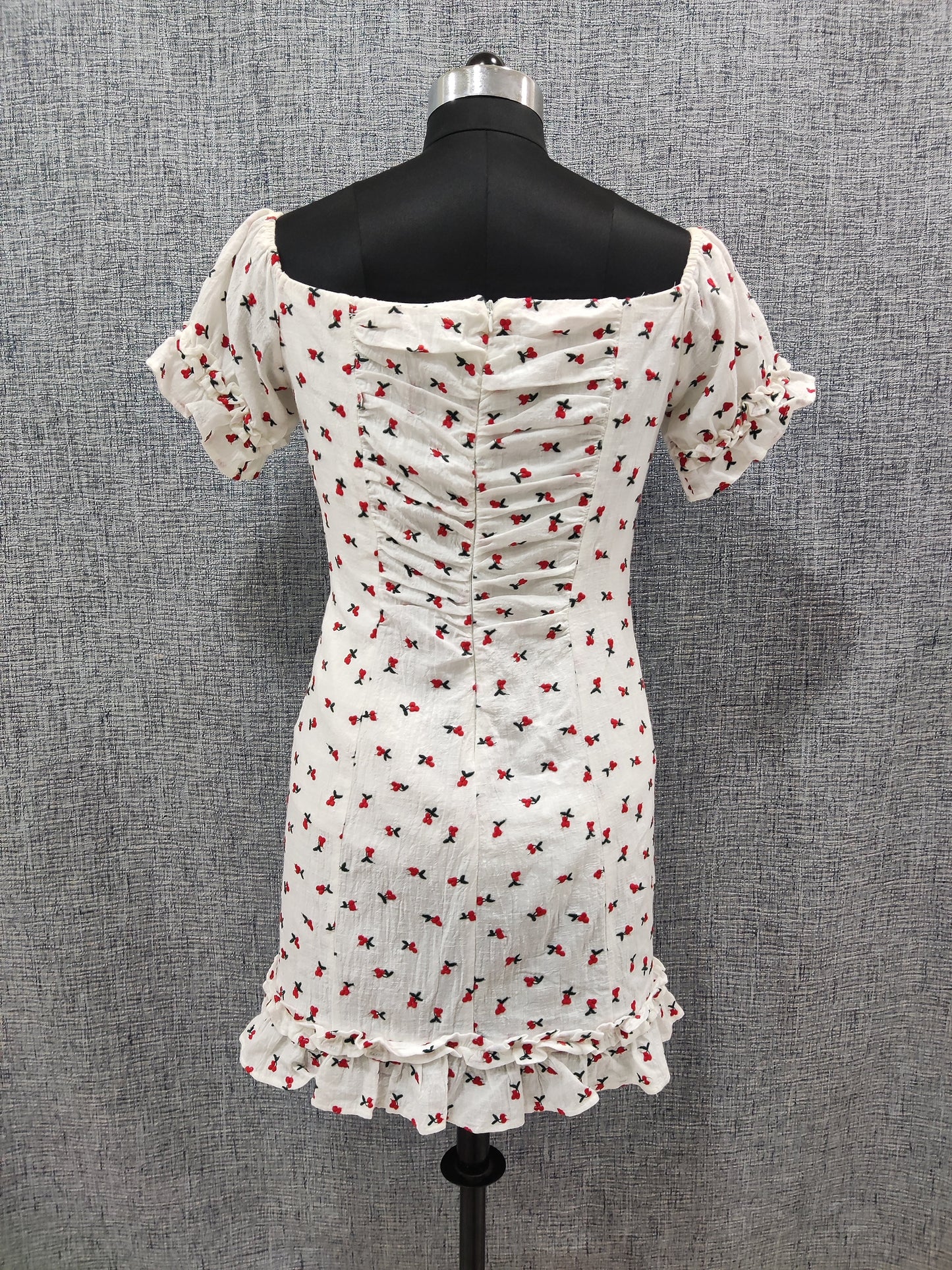 ZARA White Off Shoulder Cherry embroidered Midi Dress | Relove