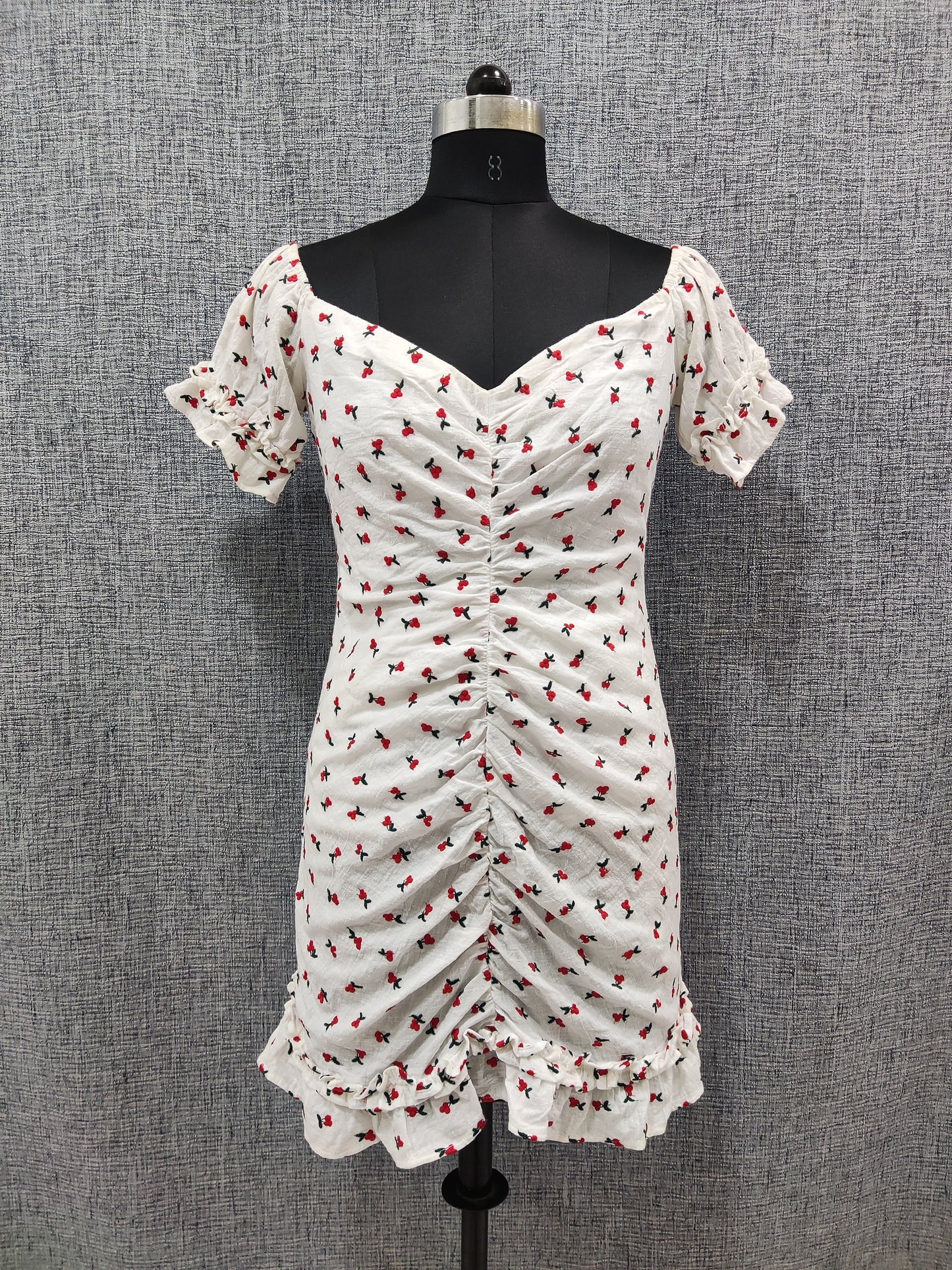 ZARA White Off Shoulder Cherry embroidered Midi Dress | Relove