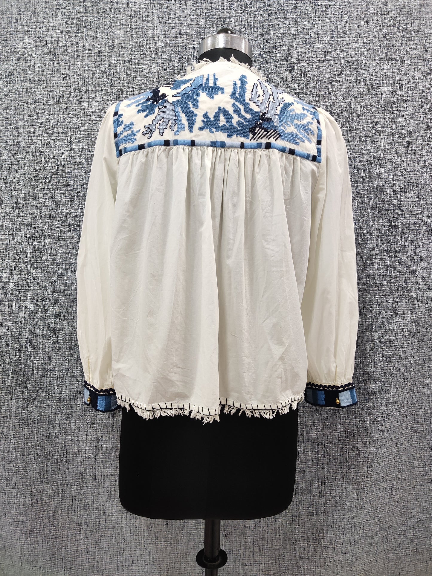 ZARA White And Blue Floral Embroidered Jacket | Relove