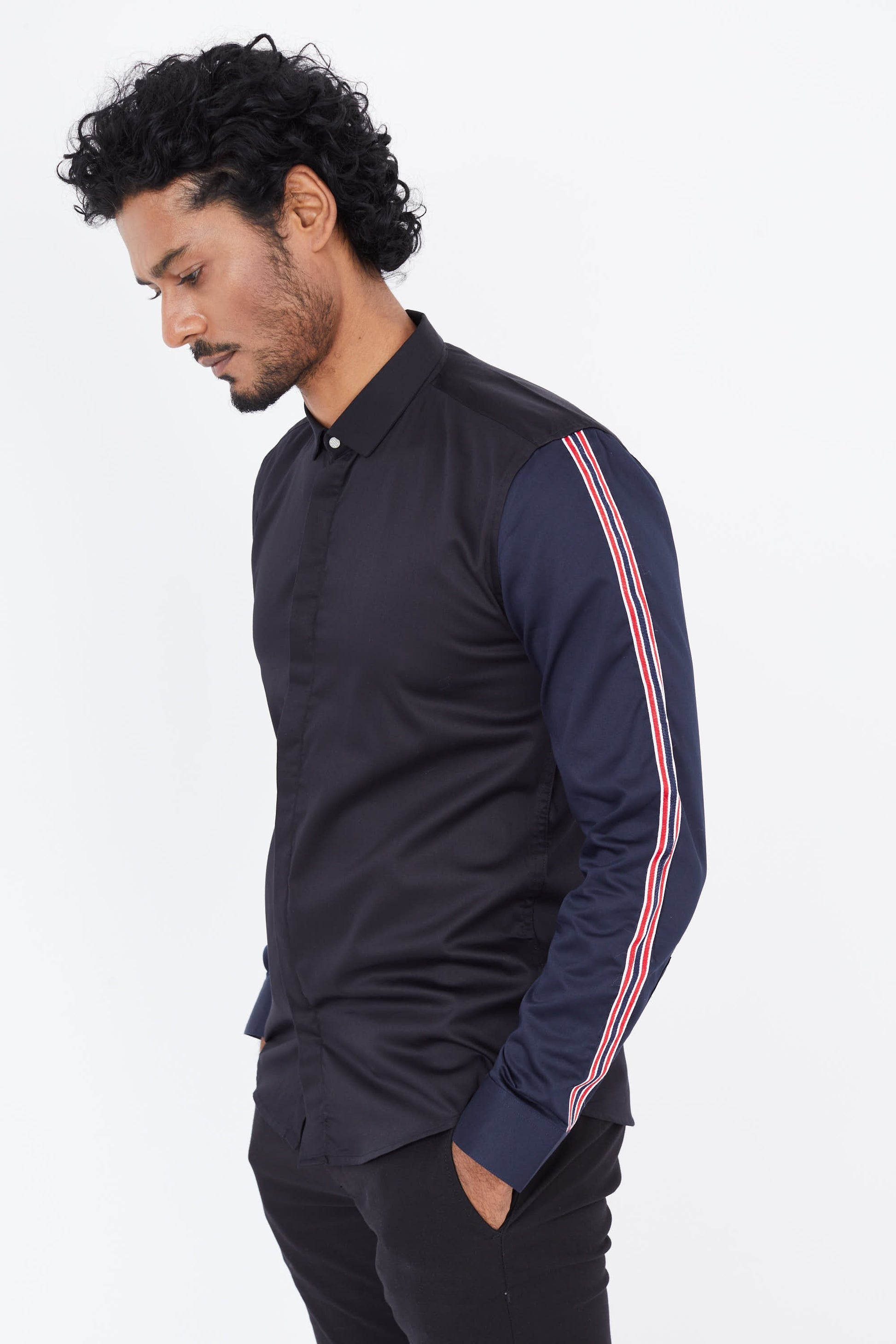 Black Designer Sleeve Shirt - SNITCH