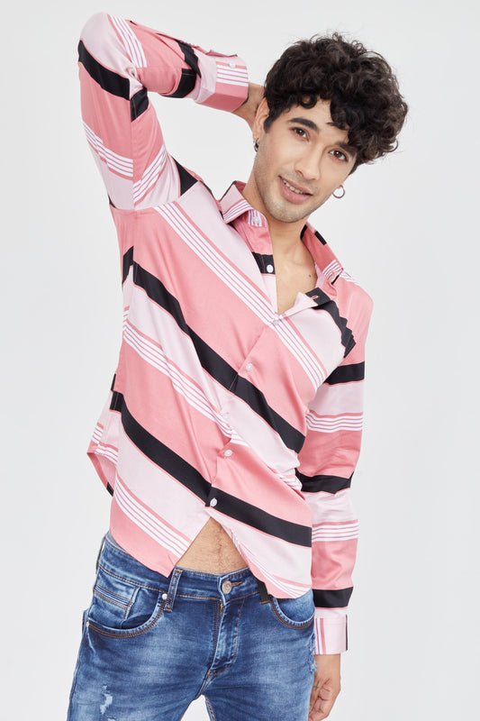 Pink Multi Stretch Stripe Shirt - SNITCH