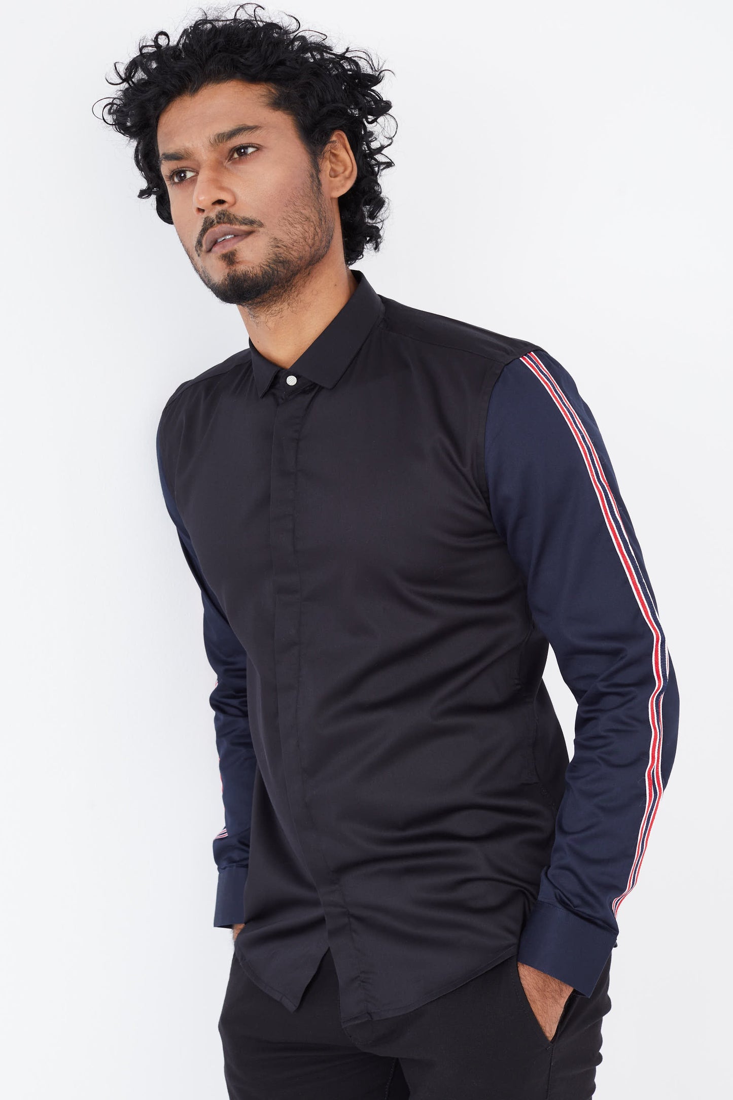 Black Designer Sleeve Shirt - SNITCH