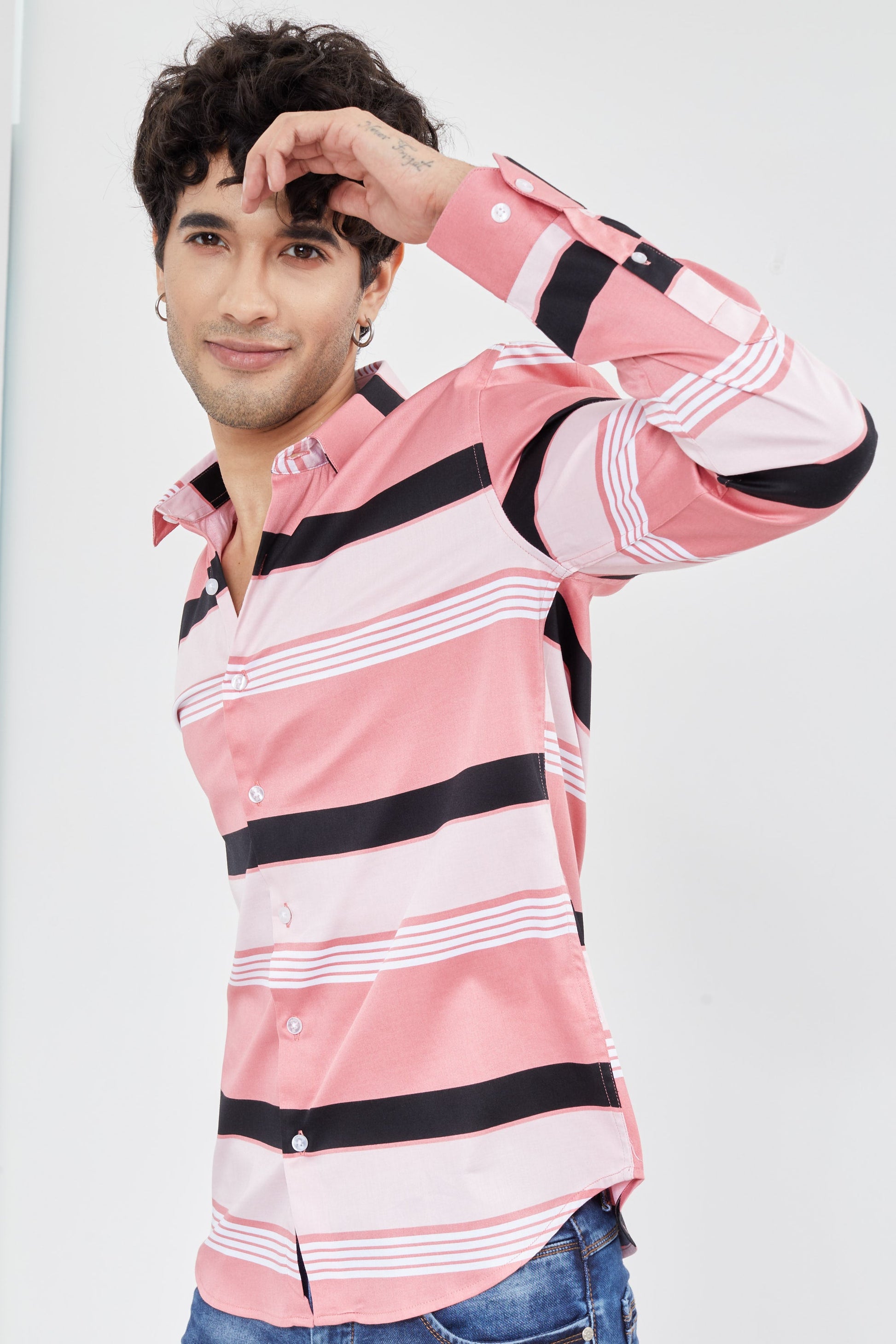 Pink Multi Stretch Stripe Shirt - SNITCH