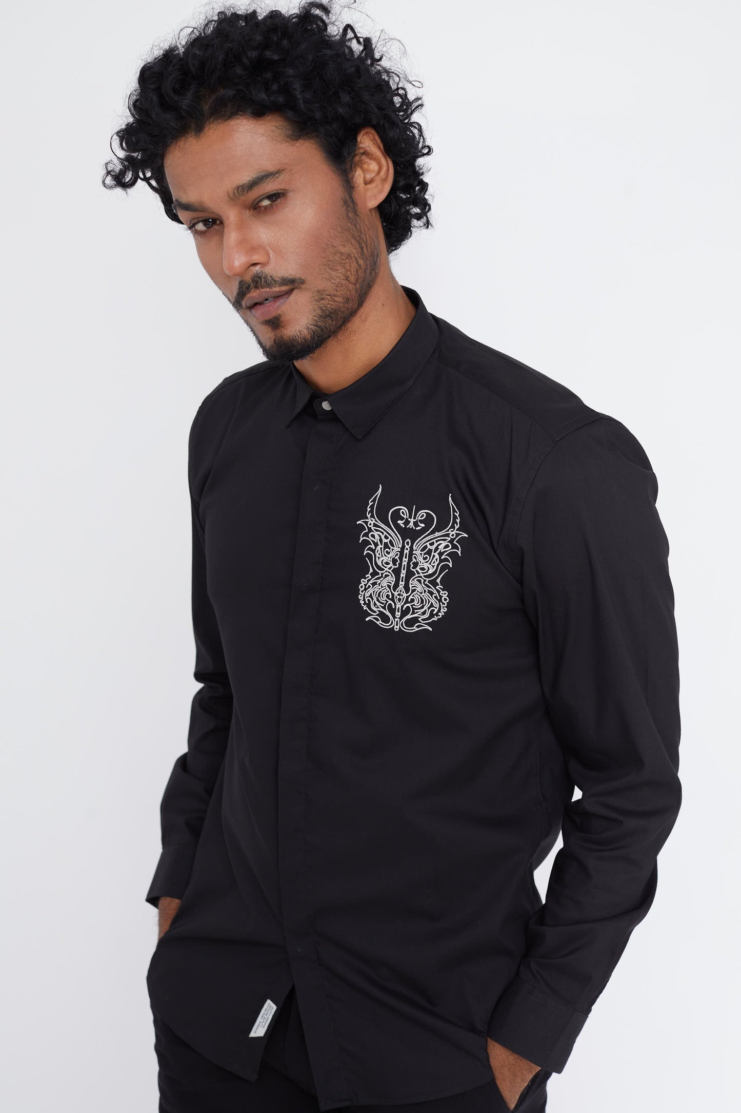 Black Ornamental Embroidered Shirt - SNITCH