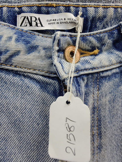 ZARA Women Sky Blue Bottom Ripped Denim Jeans | Relove