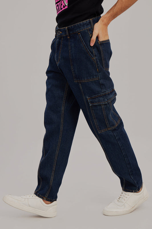 Hip Hop Dark Blue Baggy Cargo Jeans | Relove