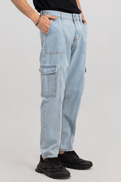 Hip Hop Ice Blue Baggy Cargo Jeans | Relove