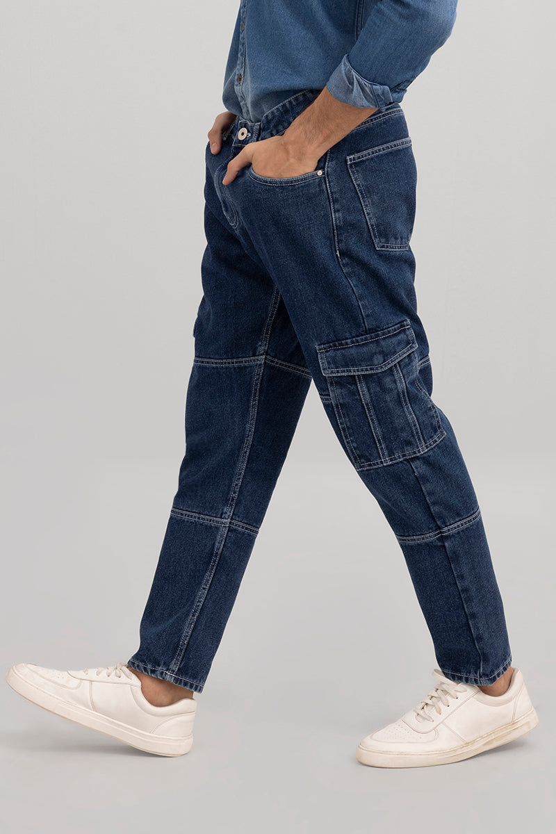 Hefty Mid Blue Cargo Baggy Jeans | Relove