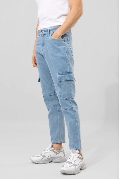 Buzzer Sky Blue Cargo Baggy Jeans | Relove