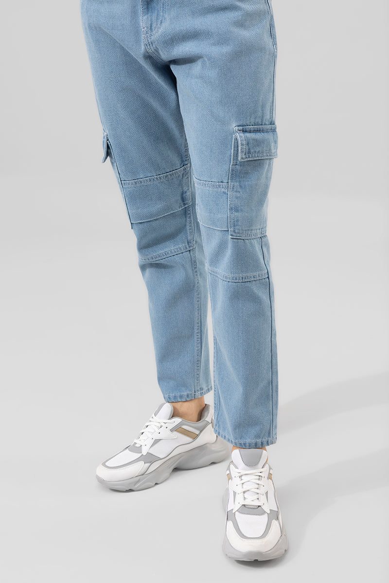 Buzzer Sky Blue Cargo Baggy Jeans | Relove