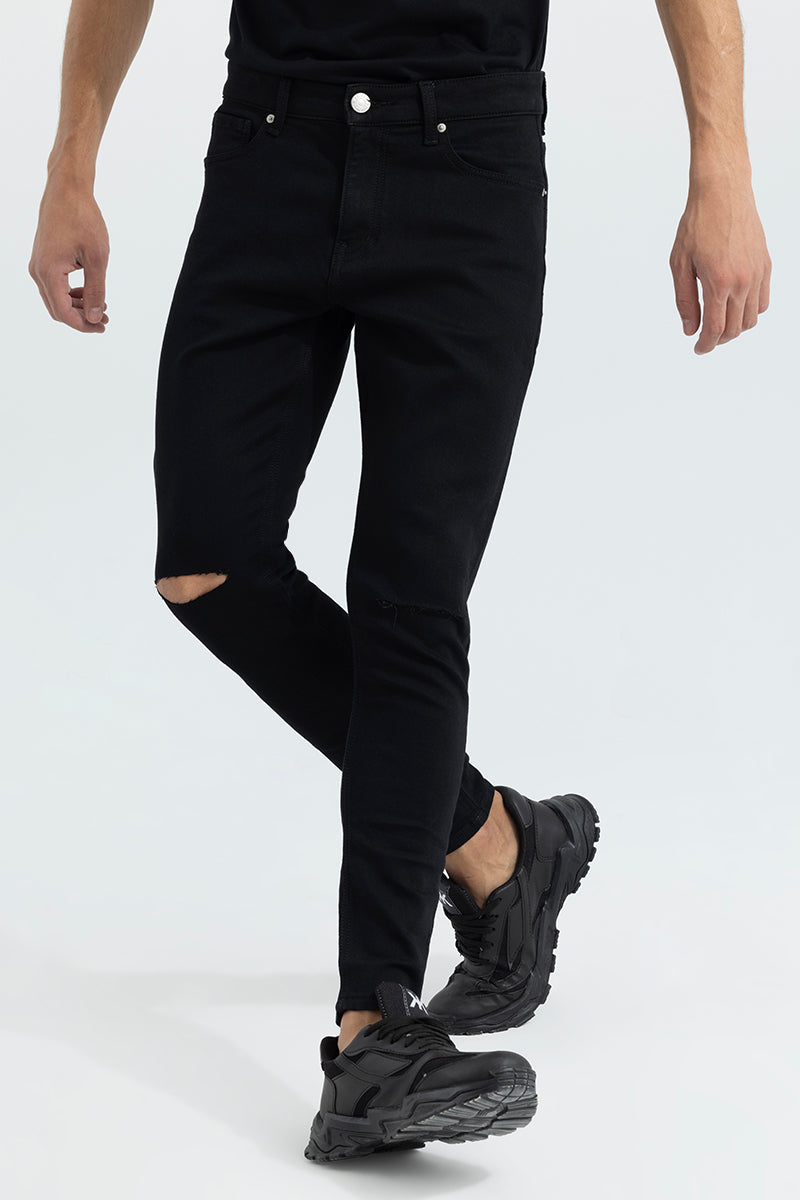 Authentic Jet Black Knee Cut Skinny Jeans | Relove