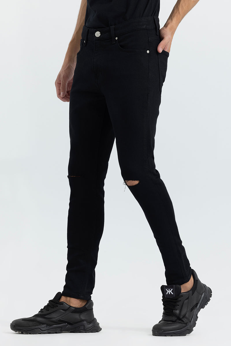 Authentic Jet Black Knee Cut Skinny Jeans | Relove