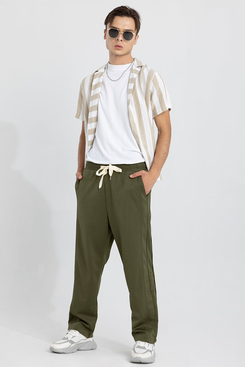Waffle Knit Olive Relaxed Fit Pant | Relove
