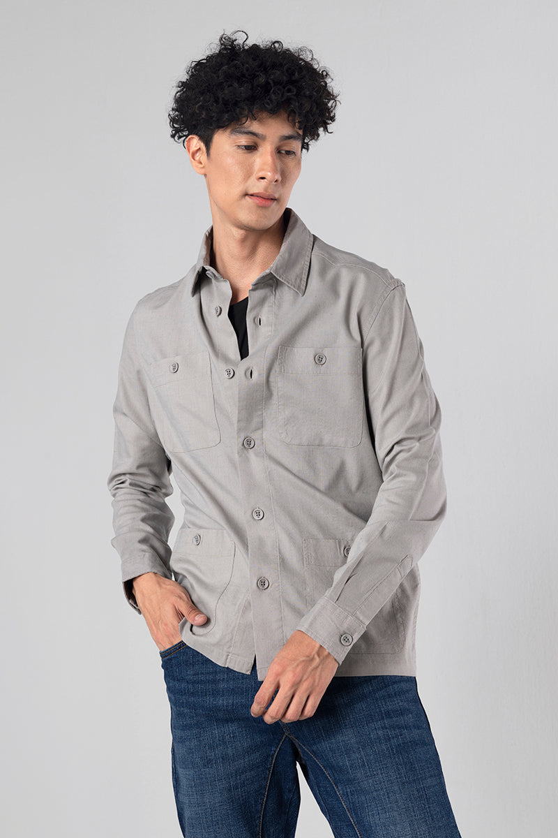 Aquae Pearl Grey Linen Overshirt | Relove