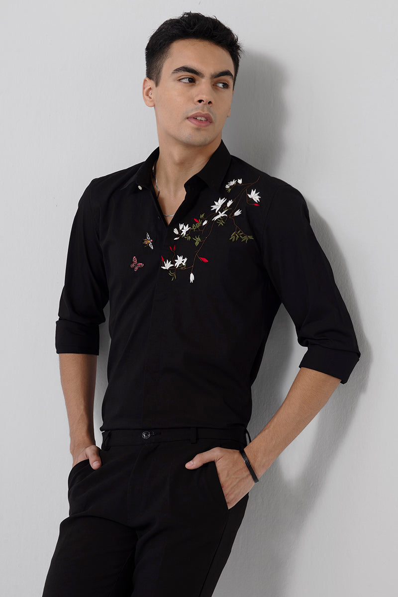 Honeydew Embroidered Black Shirt | Relove