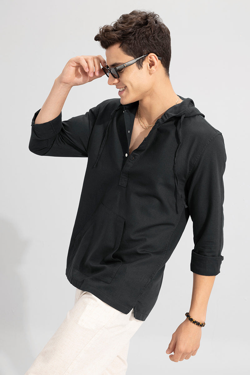 Brezee Linen Black Hoodie Shirt | Relove