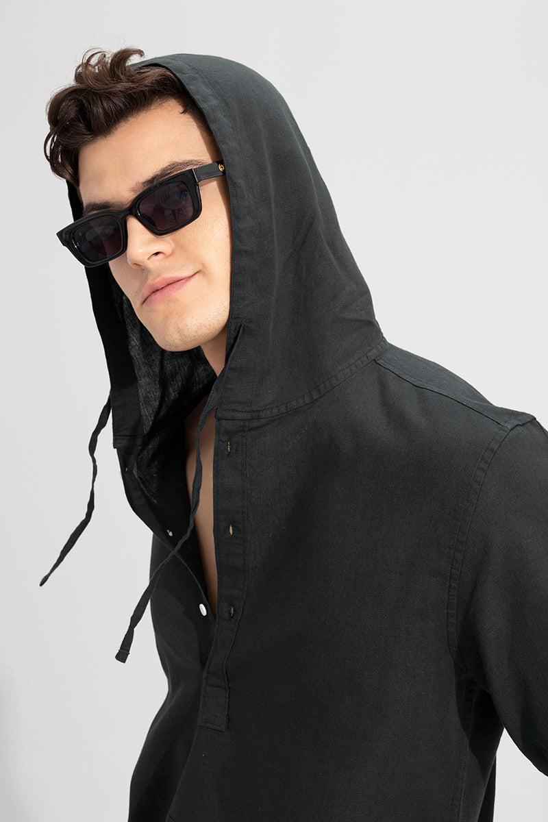 Brezee Linen Black Hoodie Shirt | Relove