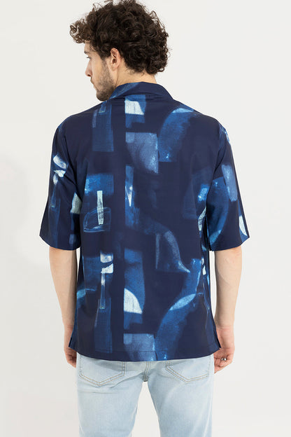 Abstract Block Blue Oversized Shirt | Relove