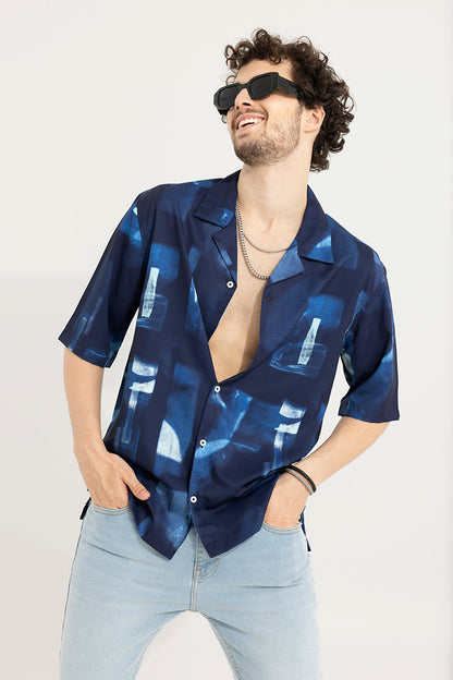 Abstract Block Blue Oversized Shirt | Relove