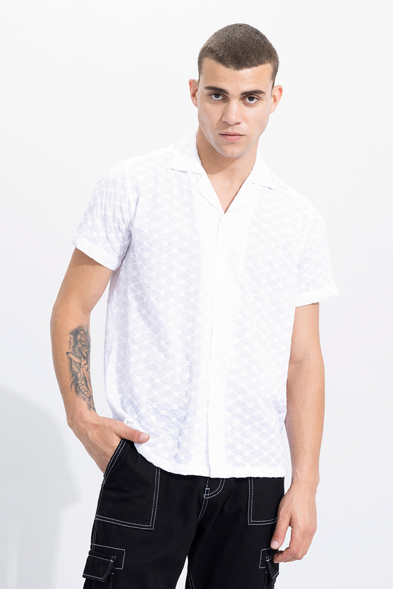 Cross Line White Embroidery Shirt | Relove