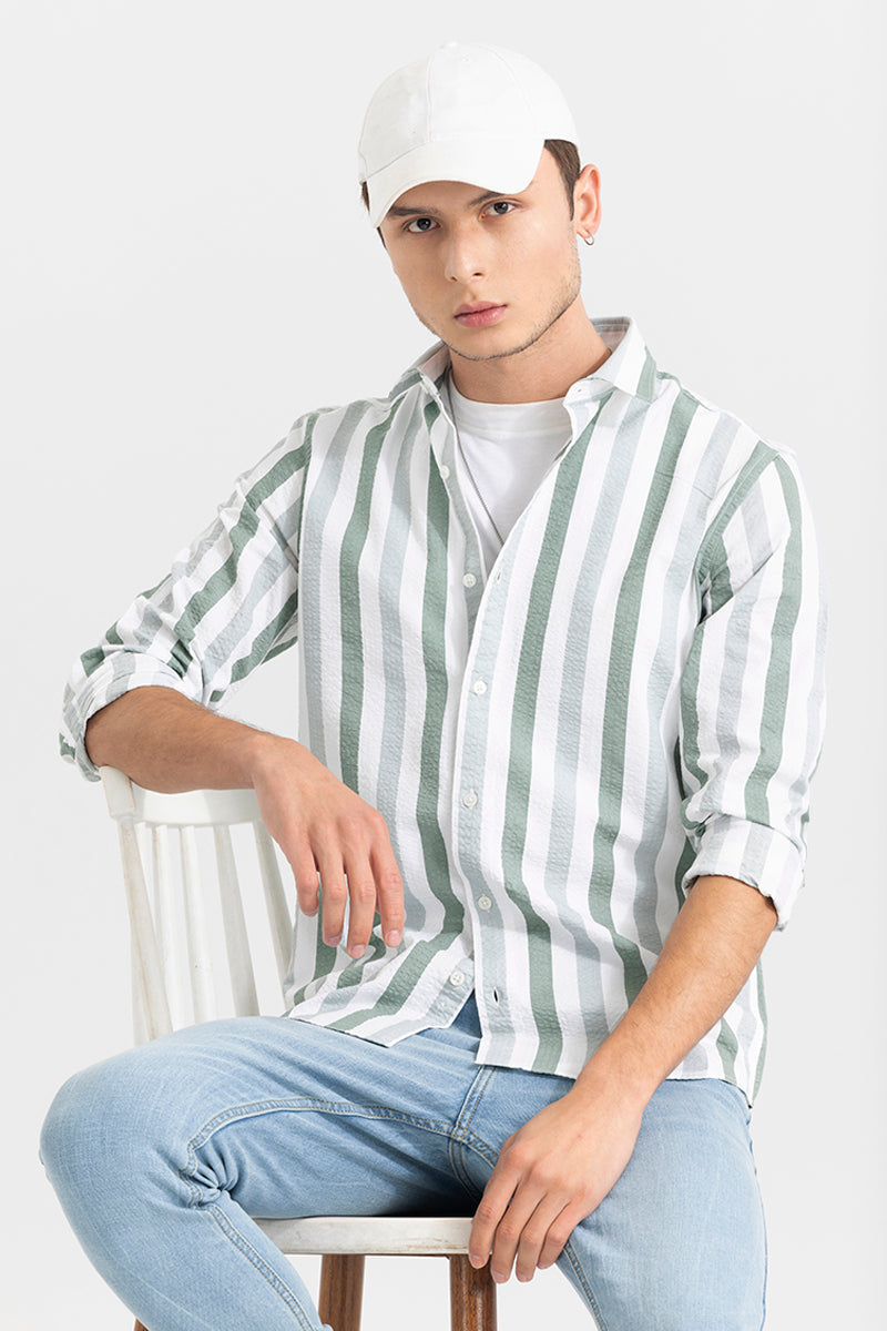 Boring Stripe Green Seersucker Shirt | Relove