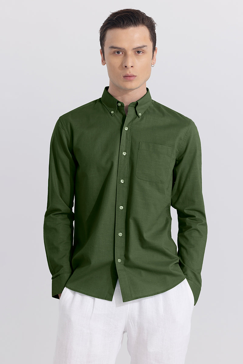Linen Blend Olive Shirt | Relove