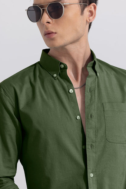 Linen Blend Olive Shirt | Relove