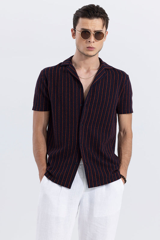 Blaze Stripe Brick Red Knitted Shirt | Relove