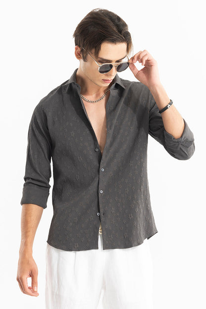 Embossed Self Structure Ash Grey Shirt | Relove