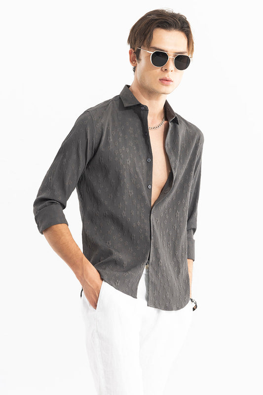 Embossed Self Structure Ash Grey Shirt | Relove