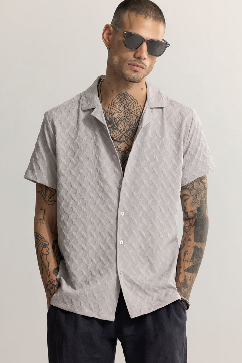 Cross Diamond Textured Grey Shirt | Relove