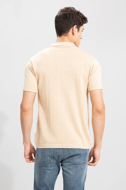 Mesh Knit Beige Polo T-Shirt | Relove