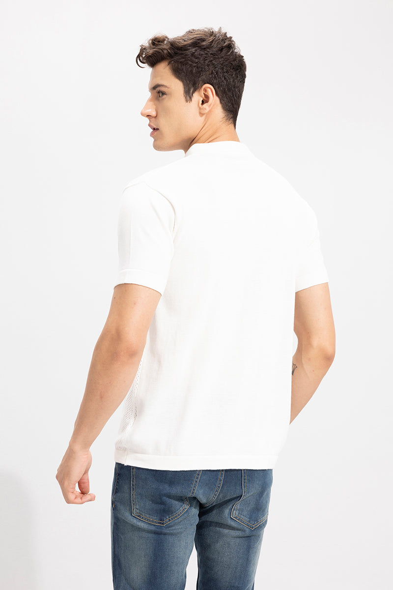 Mesh Knit White Polo T-Shirt | Relove