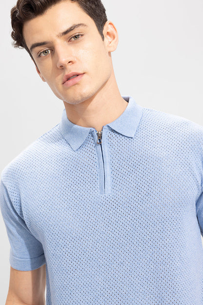 Mesh Knit Blue Polo T-Shirt | Relove